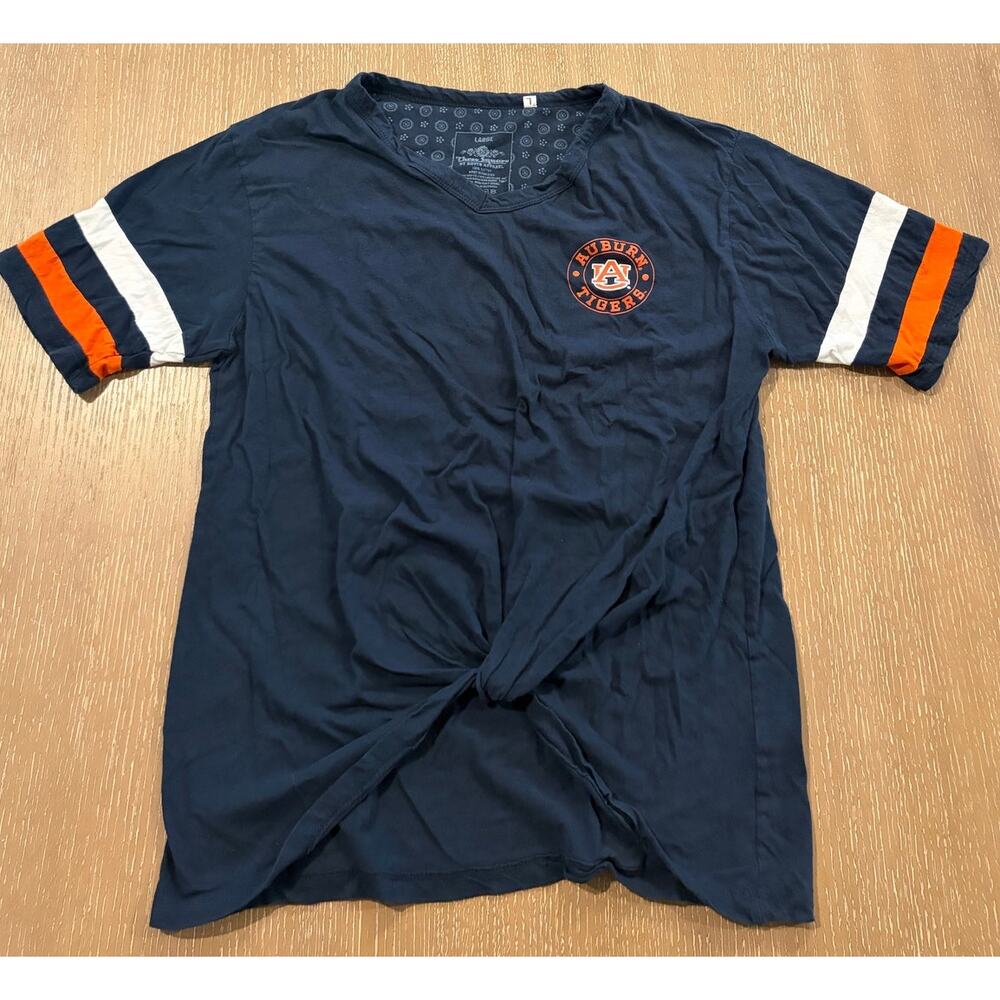 Auburn Tigers Womens V Neck Tee Large  Tie Front Navy Orange Stripe T Shirt